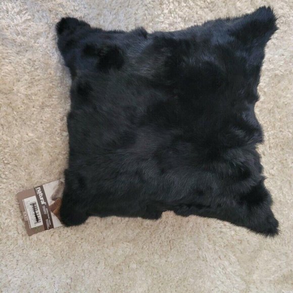 Natural Genuine Rabbit Fur Pillow - Set of 2 - 18" x 18" - Black - Picture 4 of 8